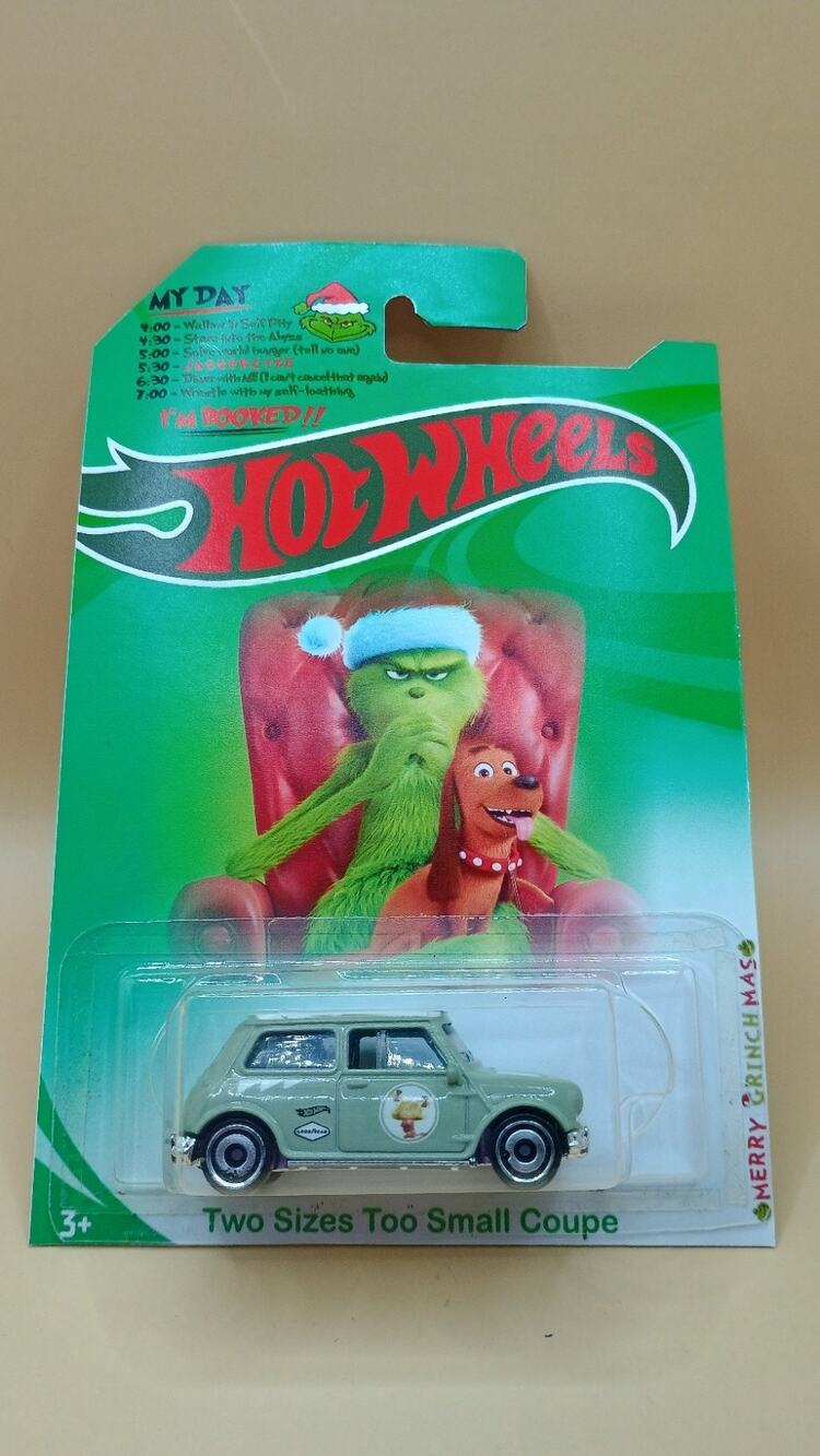 Grinch "Two Sizes Too Small" Custom Hot Wheels - Grinchmas Themed Mini Cooper